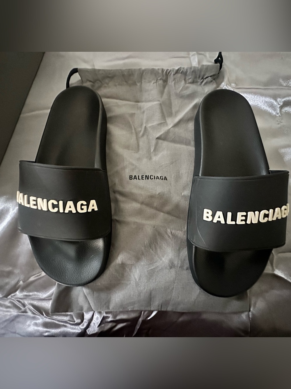 Balenciaga Black and White Logo Slide Sandals